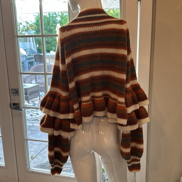 Current Air Mustard Strip Mock Neck Ruffled Sweater Size Small - Picture 8 of 15